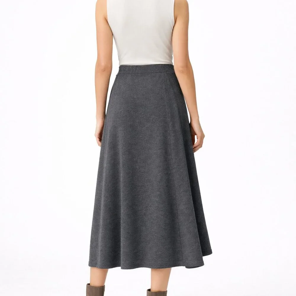 Zara Grey Knit Midi Skirt A-Line Flare